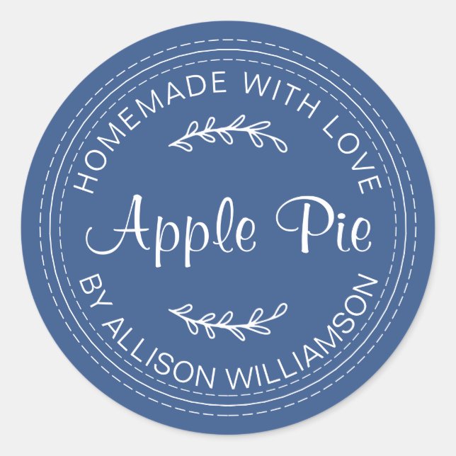 Rustic Homemade Baked Goods Apple Pie Classic Blue Round Sticker (Front)