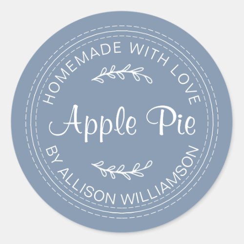 Rustic Homemade Baked Goods Apple Pie Denim Blue Classic Round Sticker