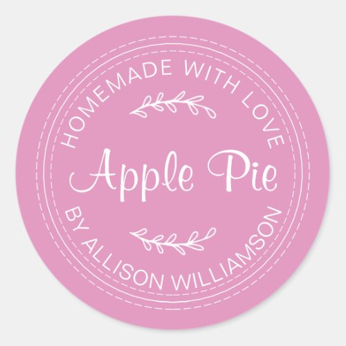 Rustic Homemade Baked Goods Apple Pie Fuchsia Pink Classic Round Sticker