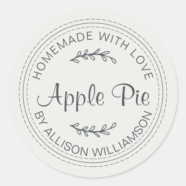 Rustic Homemade Baked Goods Apple Pie Gray Classic Round Sticker (Front)
