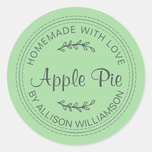 Rustic Homemade Baked Goods Apple Pie Green Classic Round Sticker