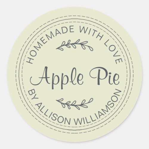 Rustic Homemade Baked Goods Apple Pie Green Classic Round Sticker