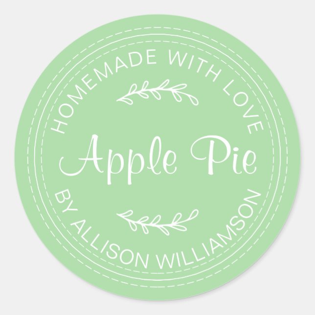 Rustic Homemade Baked Goods Apple Pie Green Classic Round Sticker (Front)