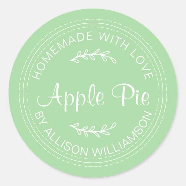 Rustic Homemade Baked Goods Apple Pie Green Classic Round Sticker (Front)