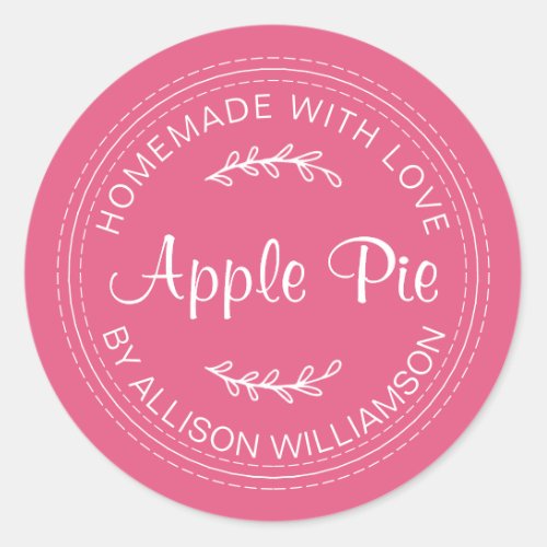 Rustic Homemade Baked Goods Apple Pie Hot Pink Classic Round Sticker