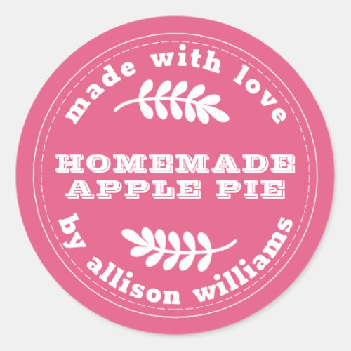 Rustic Homemade Baked Goods Apple Pie Hot Pink Classic Round Sticker