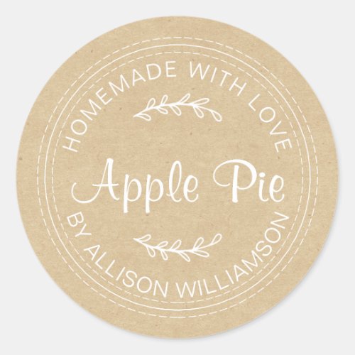 Rustic Homemade Baked Goods Apple Pie Kraft Paper Classic Round Sticker