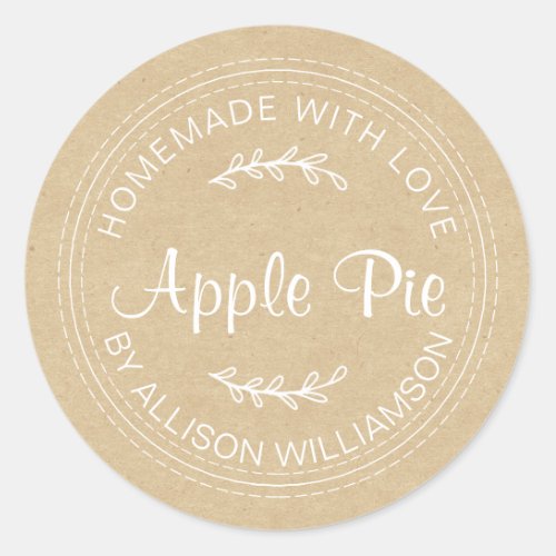 Rustic Homemade Baked Goods Apple Pie Kraft Paper Classic Round Sticker