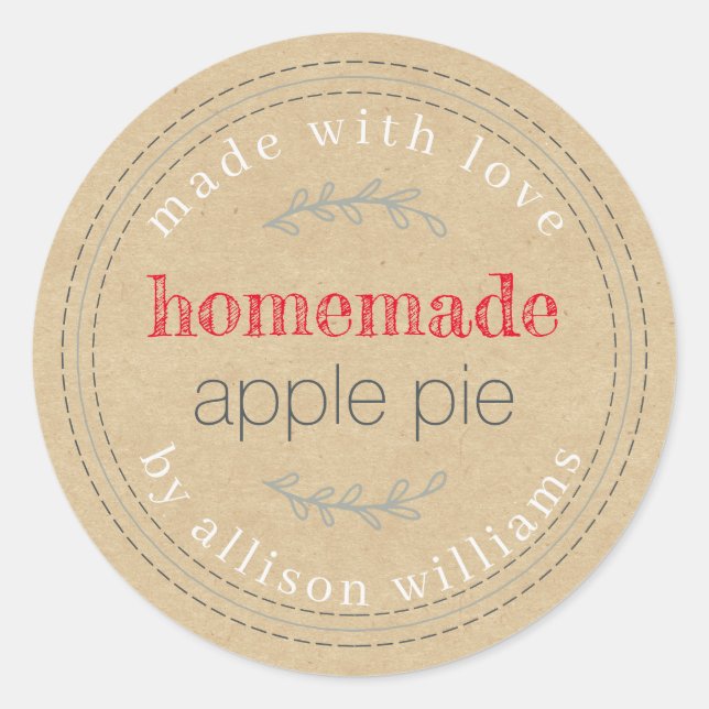 Rustic Homemade Baked Goods Apple Pie Kraft Paper Classic Round Sticker (Front)
