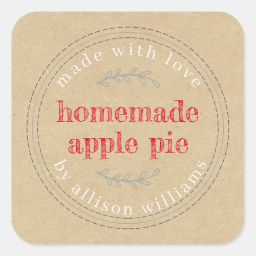 Rustic Homemade Baked Goods Apple Pie Kraft Paper Square Sticker