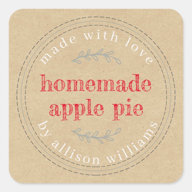 Rustic Homemade Baked Goods Apple Pie Kraft Paper Square Sticker (Front)