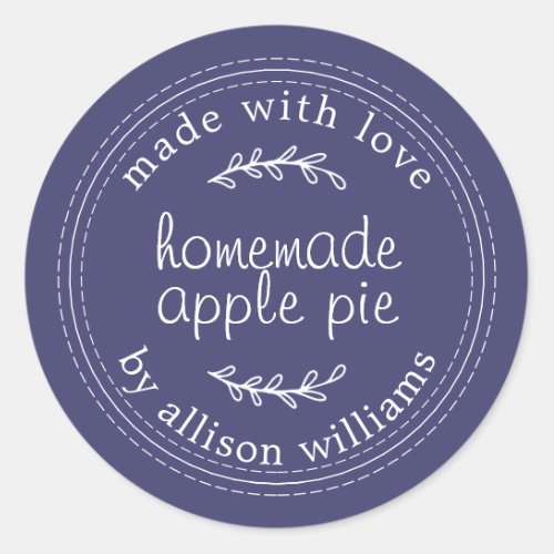 Rustic Homemade Baked Goods Apple Pie Navy Blue Classic Round Sticker