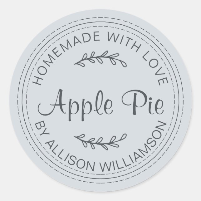 Rustic Homemade Baked Goods Apple Pie Pastel Blue Classic Round Sticker (Front)