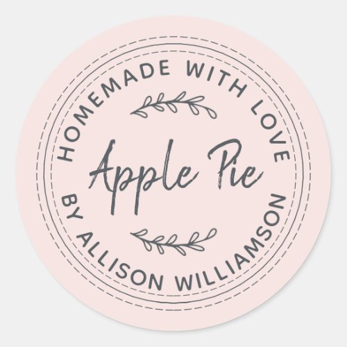 Rustic Homemade Baked Goods Apple Pie Pastel Pink  Classic Round Sticker