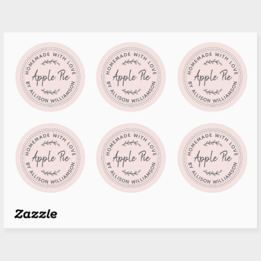 Rustic Homemade Baked Goods Apple Pie Pastel Pink Classic Round Sticker ...