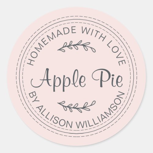 Rustic Homemade Baked Goods Apple Pie Pastel Pink Classic Round Sticker