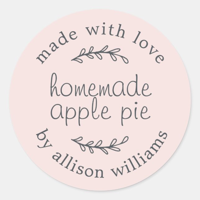 Rustic Homemade Baked Goods Apple Pie Pink Classic Round Sticker (Front)
