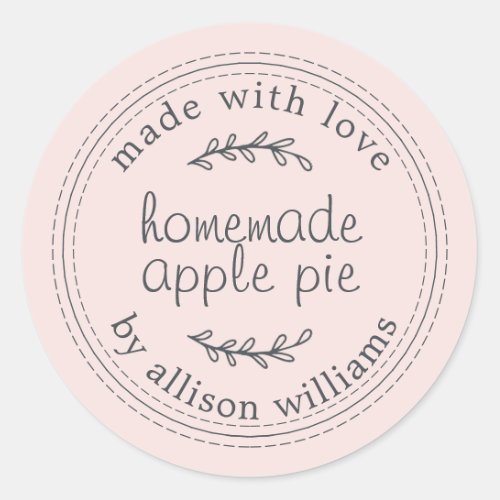 Rustic Homemade Baked Goods Apple Pie Pink Classic Round Sticker
