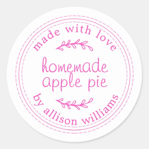 Rustic Homemade Baked Goods Apple Pie Pink White Classic Round Sticker