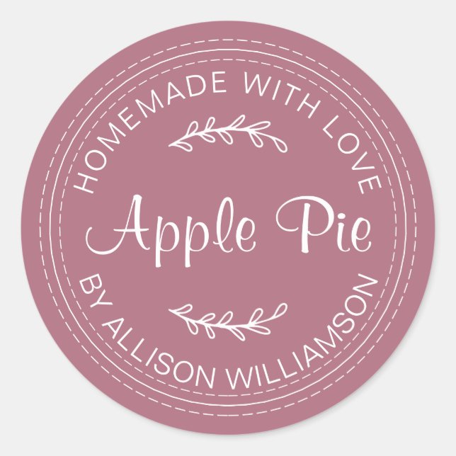 Rustic Homemade Baked Goods Apple Pie Purple Classic Round Sticker (Front)