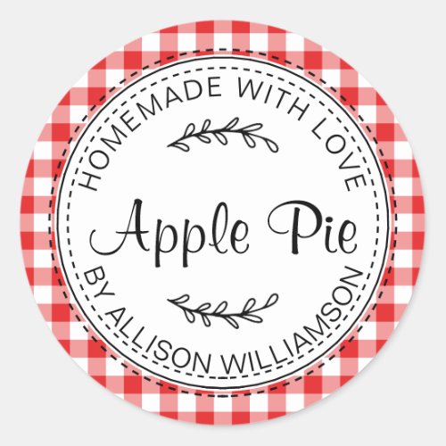 Rustic Homemade Baked Goods Apple Pie Red Check Classic Round Sticker