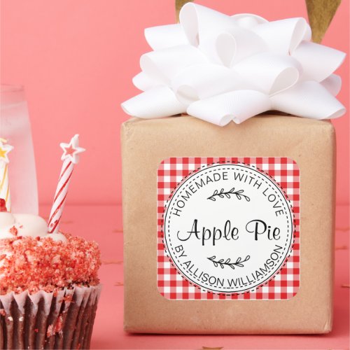 Rustic Homemade Baked Goods Apple Pie Red Check  Square Sticker