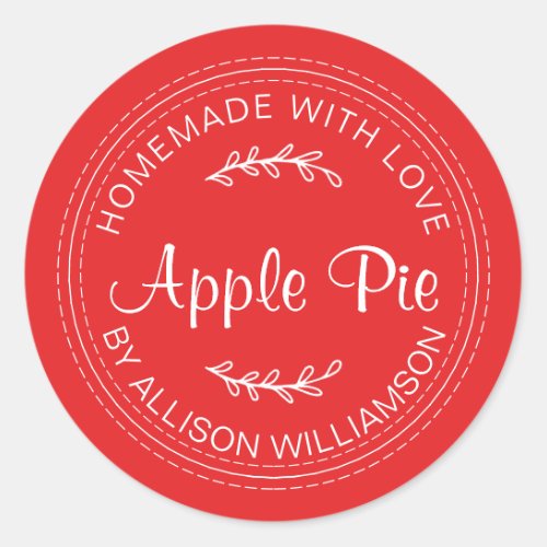 Rustic Homemade Baked Goods Apple Pie Red Classic Round Sticker