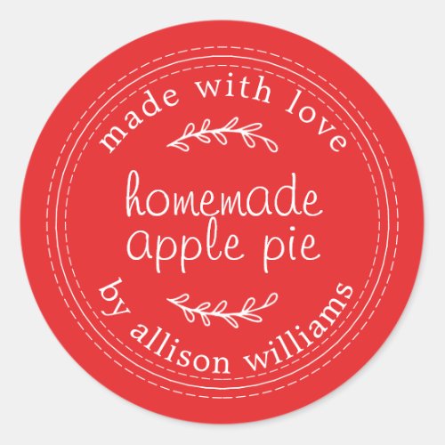 Rustic Homemade Baked Goods Apple Pie Red Classic Round Sticker