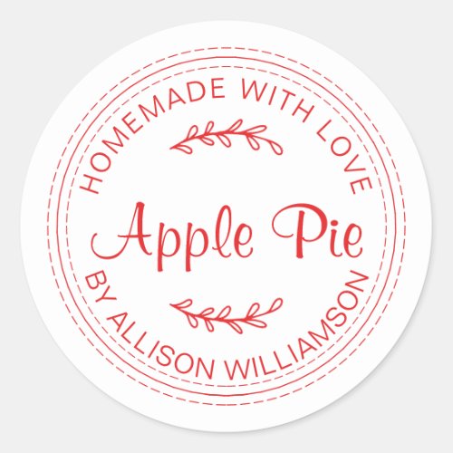 Rustic Homemade Baked Goods Apple Pie Red White Classic Round Sticker