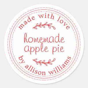 Rustic Homemade Baked Goods Apple Pie Red White Classic Round Sticker