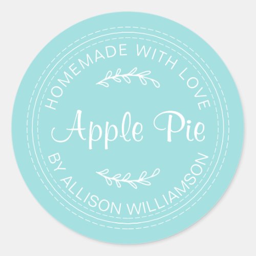Rustic Homemade Baked Goods Apple Pie Turquoise Classic Round Sticker