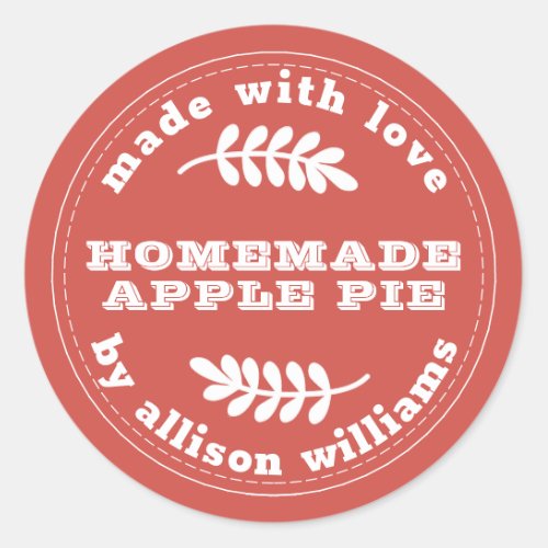 Rustic Homemade Baked Goods Apple Pie Vintage Red Classic Round Sticker