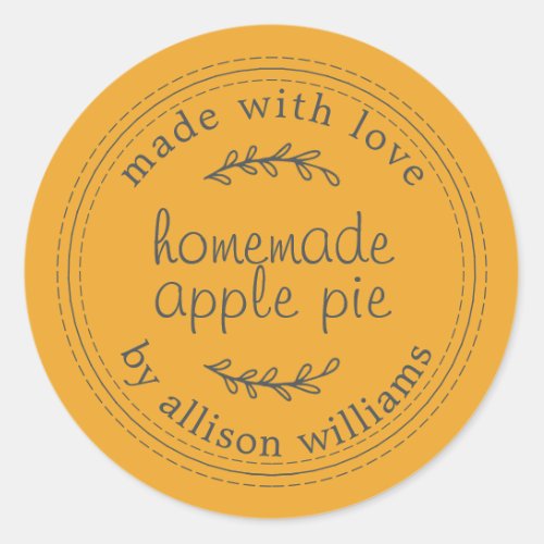 Rustic Homemade Baked Goods Apple Pie Yellow Classic Round Sticker