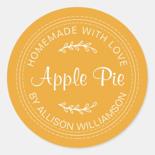 Rustic Homemade Baked Goods Apple Pie Yellow Classic Round Sticker