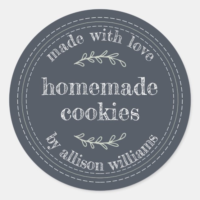 Rustic Homemade Baked Goods Cookies Dark Blue Classic Round Sticker (Front)