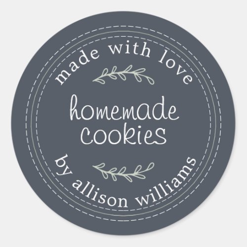 Rustic Homemade Baked Goods Cookies Navy Blue Classic Round Sticker