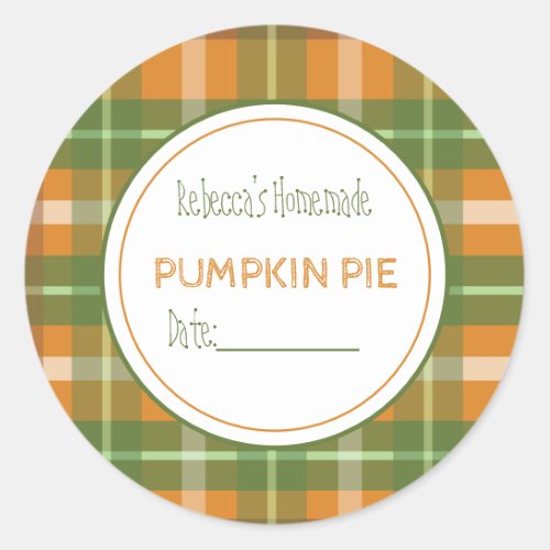 Rustic Homemade  Baked Goods Fall Autumn Plaid Classic Round Sticker