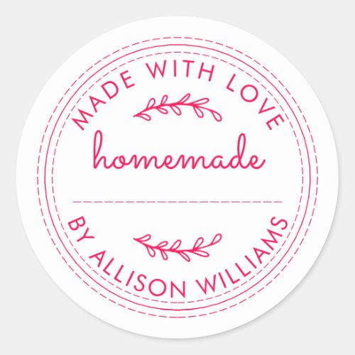 Rustic Homemade Baked Goods Jam Bright Pink Classic Round Sticker