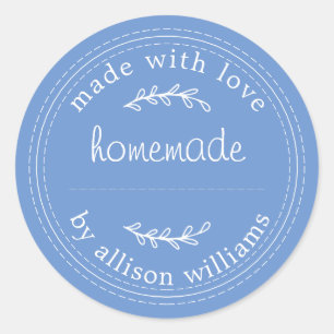 Rustic Homemade Baked Goods Jam Can Blue Classic Round Sticker