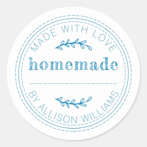 Rustic Homemade Baked Goods Jam Can Blue White Classic Round Sticker