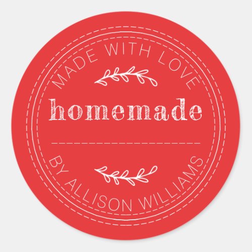 Rustic Homemade Baked Goods Jam Can Bright Red Classic Round Sticker