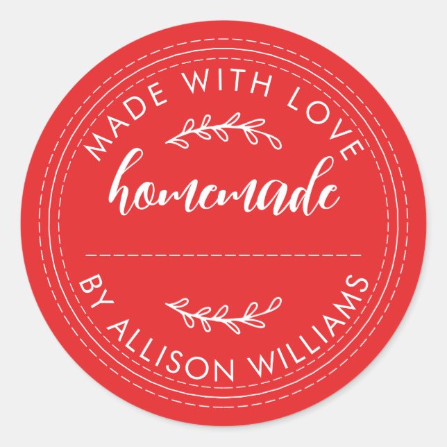 Rustic Homemade Baked Goods Jam Can Bright Red Classic Round Sticker (Front)