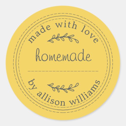 Rustic Homemade Baked Goods Jam Can Bright Yellow Classic Round Sticker
