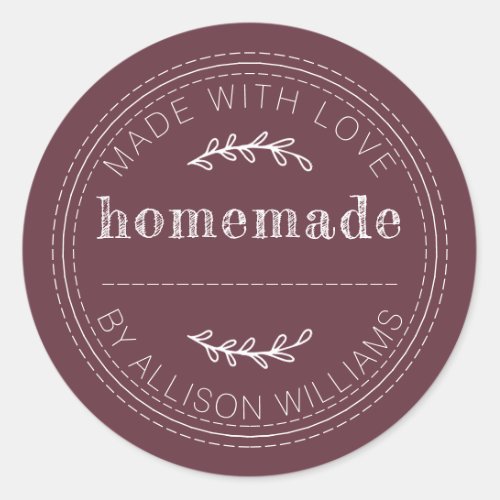 Rustic Homemade Baked Goods Jam Can Burgundy Classic Round Sticker