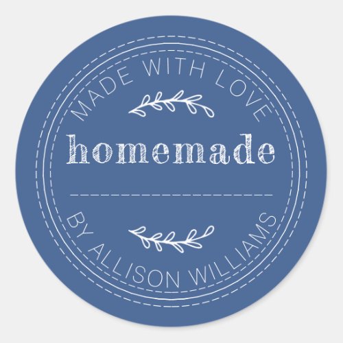 Rustic Homemade Baked Goods Jam Can Classic Blue Classic Round Sticker