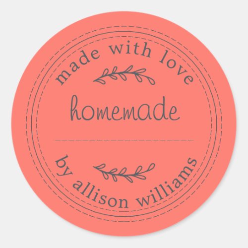 Rustic Homemade Baked Goods Jam Can Coral Classic Round Sticker