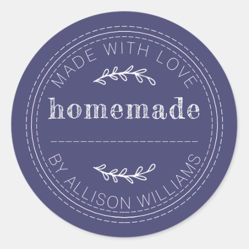 Rustic Homemade Baked Goods Jam Can Navy Blue Classic Round Sticker