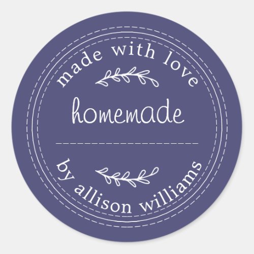 Rustic Homemade Baked Goods Jam Can Navy Blue Classic Round Sticker
