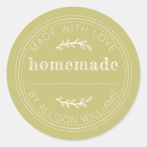 Rustic Homemade Baked Goods Jam Can Olive Green Classic Round Sticker