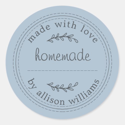 Rustic Homemade Baked Goods Jam Can Pastel Blue Classic Round Sticker